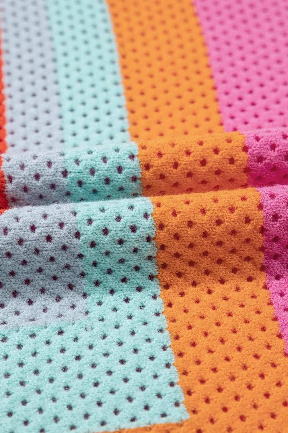 Color Block Eyelet Casual Knit Top - Trendsi - Flyclothing LLC