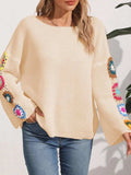 Crochet Flower Long Sleeve Sweater - Trendsi - Flyclothing LLC