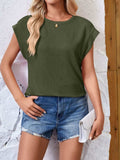 Textured Round Neck Cap Sleeve Blouse - Trendsi - Flyclothing LLC