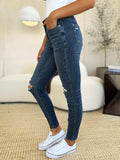 Judy Blue Full Size Mid Waist Distressed Slim Jeans - Trendsi - Flyclothing LLC