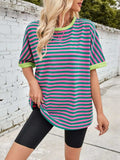 Lovelet Striped Round Neck Half Sleeve T-Shirt - Trendsi - Flyclothing LLC