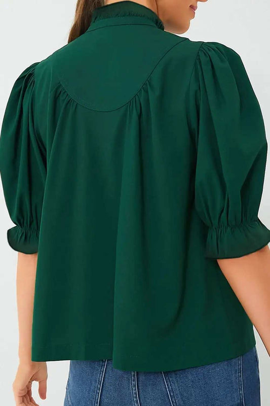 Puff Sleeve Frilled Trim Elegant Blouse - Trendsi - Flyclothing LLC