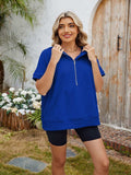 Half Zip Short Sleeve Hooded Top - Trendsi - Flyclothing LLC
