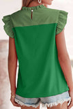 Ruffled Color Block Round Neck Cap Sleeve Blouse - Trendsi - Flyclothing LLC