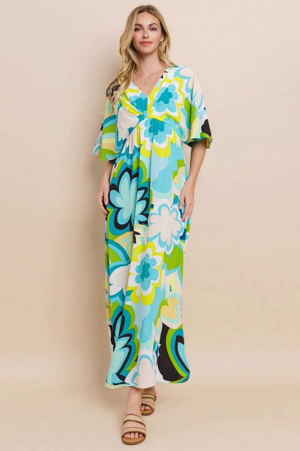ODDI Floral Printed Slit Maxi Dress - Trendsi - Flyclothing LLC