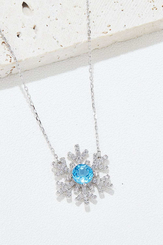 925 Sterling Silver Topaz Snowflake Shape Necklace - Trendsi - Flyclothing LLC