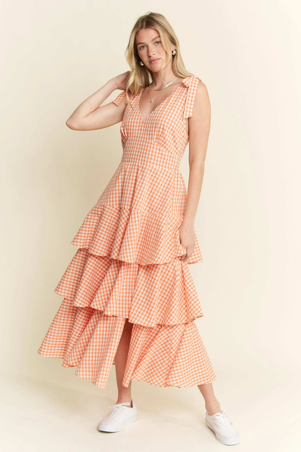 Jade By Jane Sleeveless Gingham Print Tiered Midi Dress - Trendsi - Flyclothing LLC