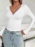 V-Neck Long Sleeve T-Shirt - Trendsi - Flyclothing LLC