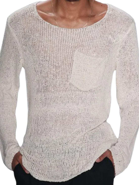 Men's Plus Size Round Neck Long Sleeve Knit T-Shirt - Trendsi - Flyclothing LLC