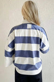 Oh Pima Cotton Wash Striped Half Zip Mock Neck Long Sleeve Top - Trendsi - Flyclothing LLC