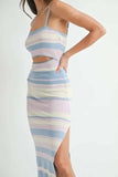 MABLE Multi Color Striped Front Cutout Knit Midi Dress - Trendsi - Flyclothing LLC