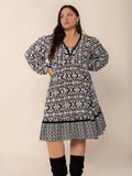 Plus Size Lace Detail Printed Balloon Sleeve Dress - Trendsi - Flyclothing LLC