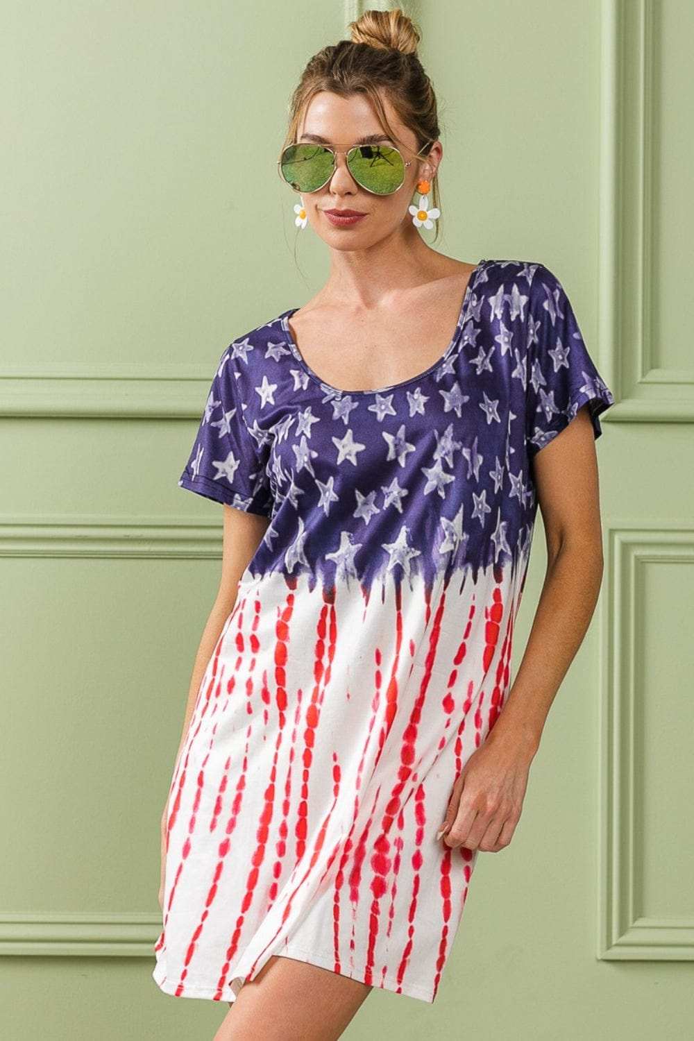 BiBi American Flag Theme Tee Dress - Trendsi - Flyclothing LLC