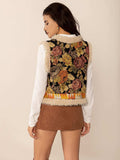 Embroidered Fuzzy Trim Open Front Vest Coat - Trendsi - Flyclothing LLC