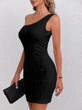 Textured Single Shoulder Mini Dress - Trendsi - Flyclothing LLC