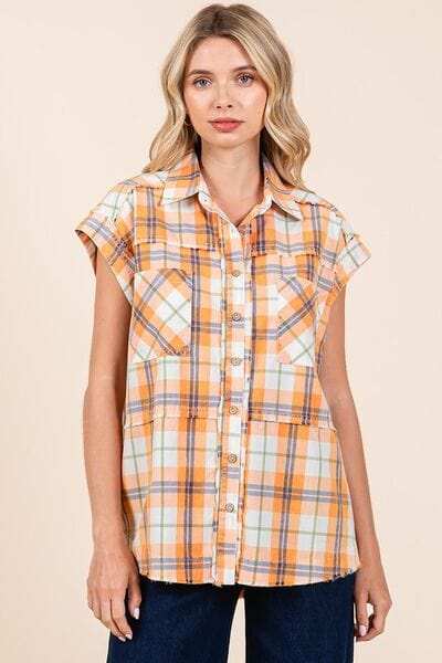 Mittoshop Mineral Wash Plaid Button Down Shirt - Trendsi - Flyclothing LLC