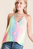 BiBi Tie Dye Terry Caged Neck Knit Camisole - Trendsi - Flyclothing LLC
