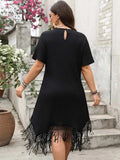 Plus Size Fringe Round Neck Short Sleeve Midi Tee Dress - Trendsi - Flyclothing LLC