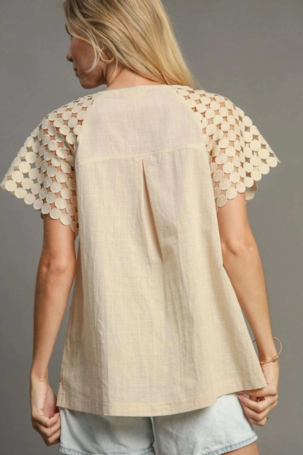 Umgee Full Size Mixed Polka Dot Lace Raglan Sleeve Boxy Cut Top Plus Size - Trendsi - Flyclothing LLC