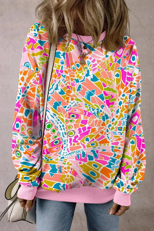 Printed Round Neck Long Sleeve Sweatshirt - Trendsi - Flyclothing LLC