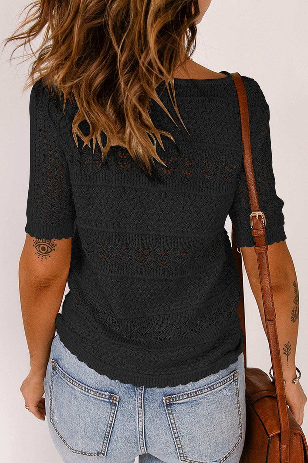 Round Neck Short Sleeve Knit Top - Trendsi - Flyclothing LLC
