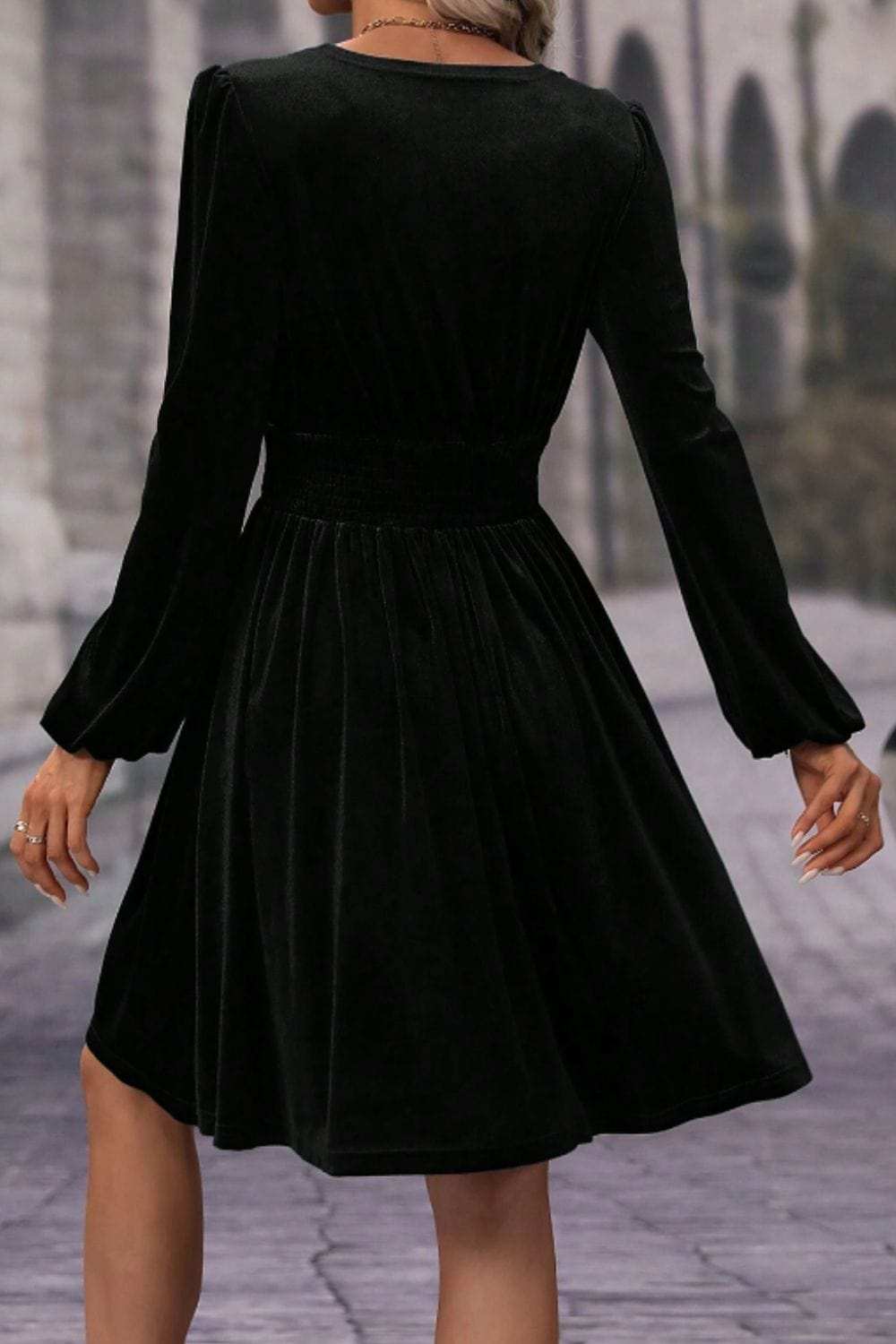 Surplice Long Sleeve Velvet Dress - Trendsi - Flyclothing LLC