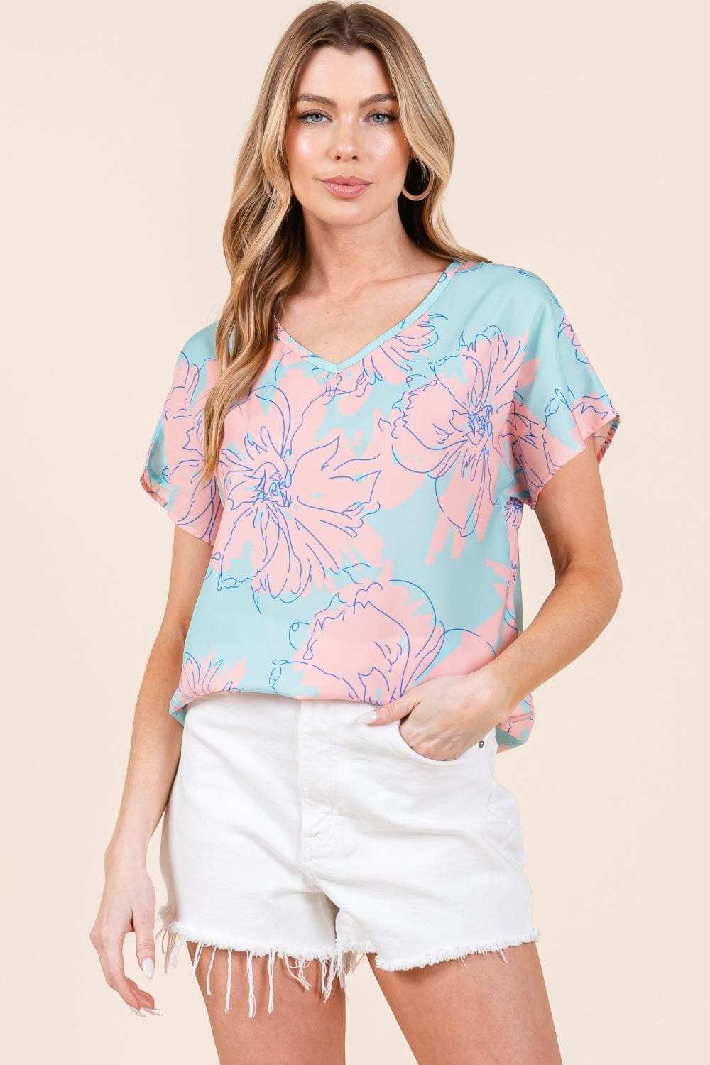 BOMBOM Floral Short Sleeve T-Shirt - Trendsi - Flyclothing LLC