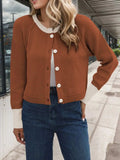 Contrast Button Up Long Sleeve Cardigan - Trendsi - Flyclothing LLC