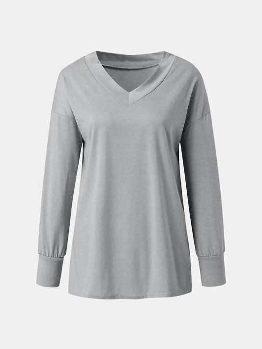 Full Size V-Neck Long Sleeve T-Shirt - Trendsi - Flyclothing LLC