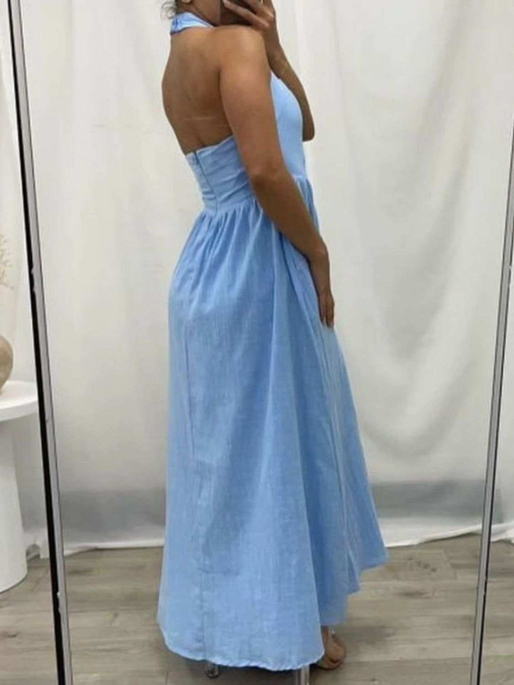 Devine Ruched Halter Neck Midi Dress - Trendsi - Flyclothing LLC