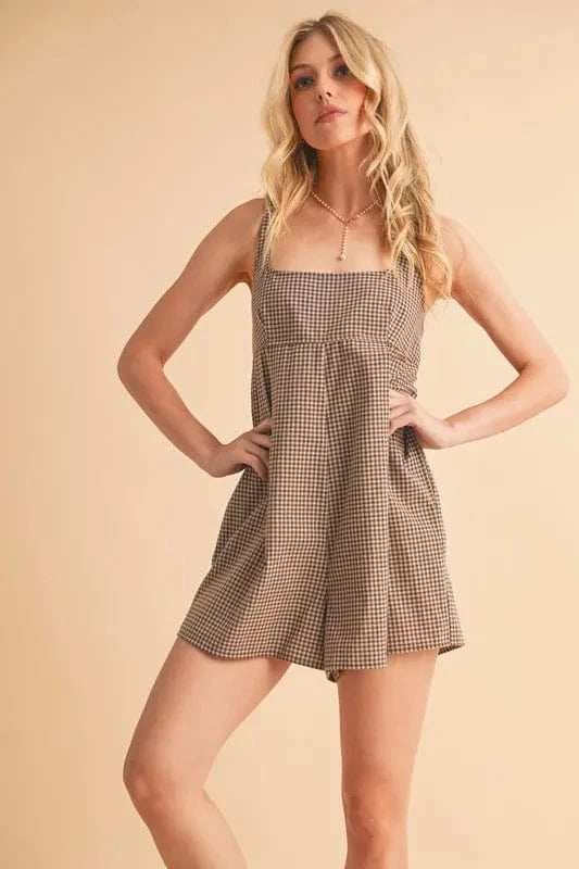 Aemi+Co Plaid Square Neck Romper - Trendsi - Flyclothing LLC