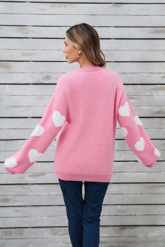 Angel Wings Heart Dropped Shoulder Long Sleeve Sweater - Trendsi - Flyclothing LLC