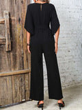 Tied V-Neck Half Sleeve Wide Leg Jumpsuit - Trendsi - Flyclothing LLC