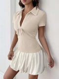 Perfee Johnny Collar Short Sleeve Mini Dress - Trendsi - Flyclothing LLC