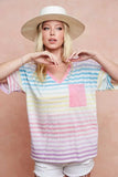 BiBi Rainbow Stripe Printed Triblend Knit Top - Trendsi - Flyclothing LLC
