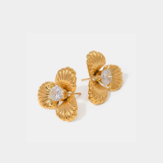 Stainless Steel Zircon Flower Shape Earrings - Trendsi - Flyclothing LLC