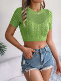 Cable Knit Openwork Round Neck Knit Top - Trendsi - Flyclothing LLC