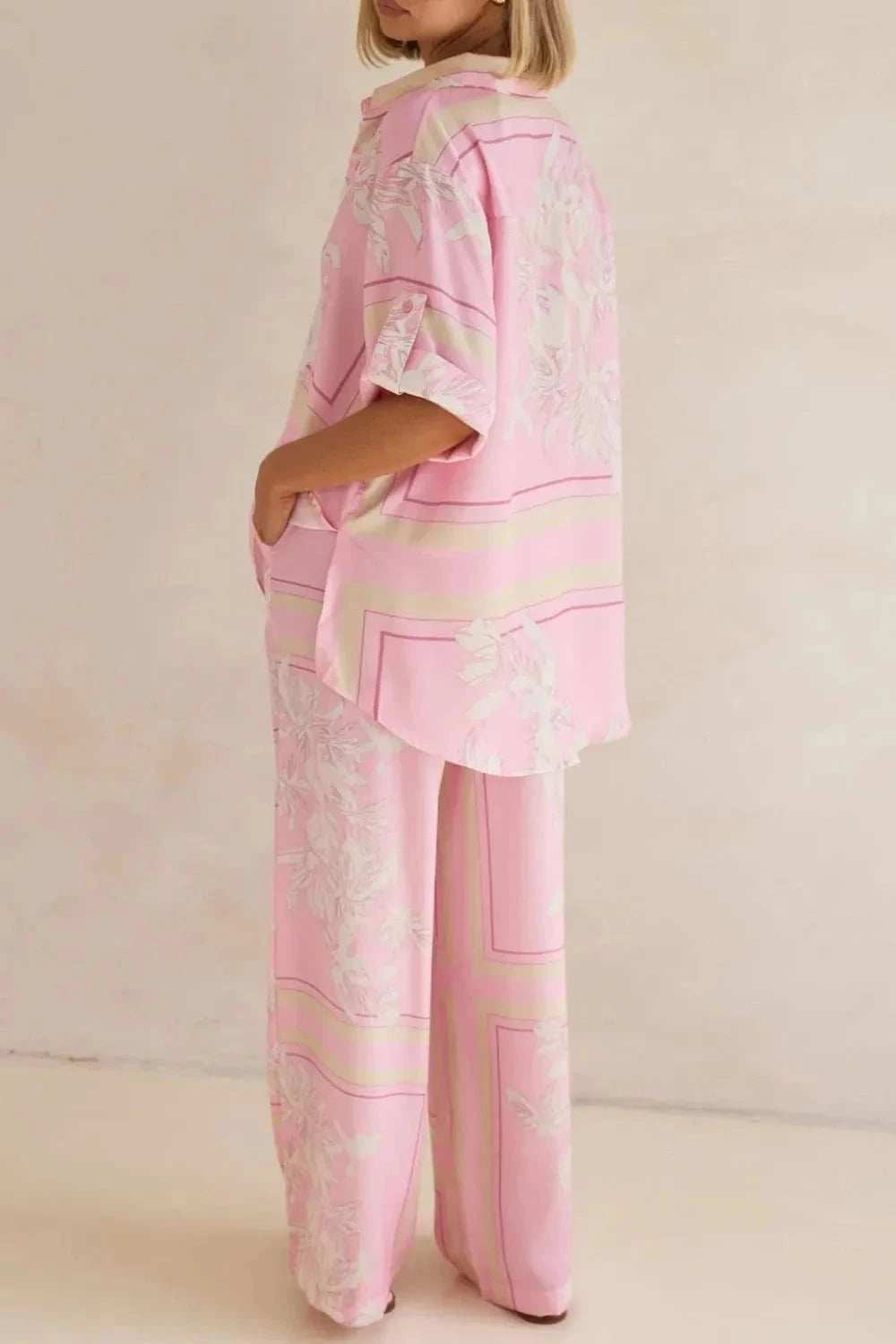 Printed Button Up Shirt and Pants Set - Trendsi - Flyclothing LLC