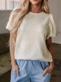 Textured Puff Sleeve T-Shirt - Trendsi - Flyclothing LLC