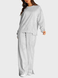 Round Neck Long Sleeve Top and Slit Pants Set - Trendsi - Flyclothing LLC