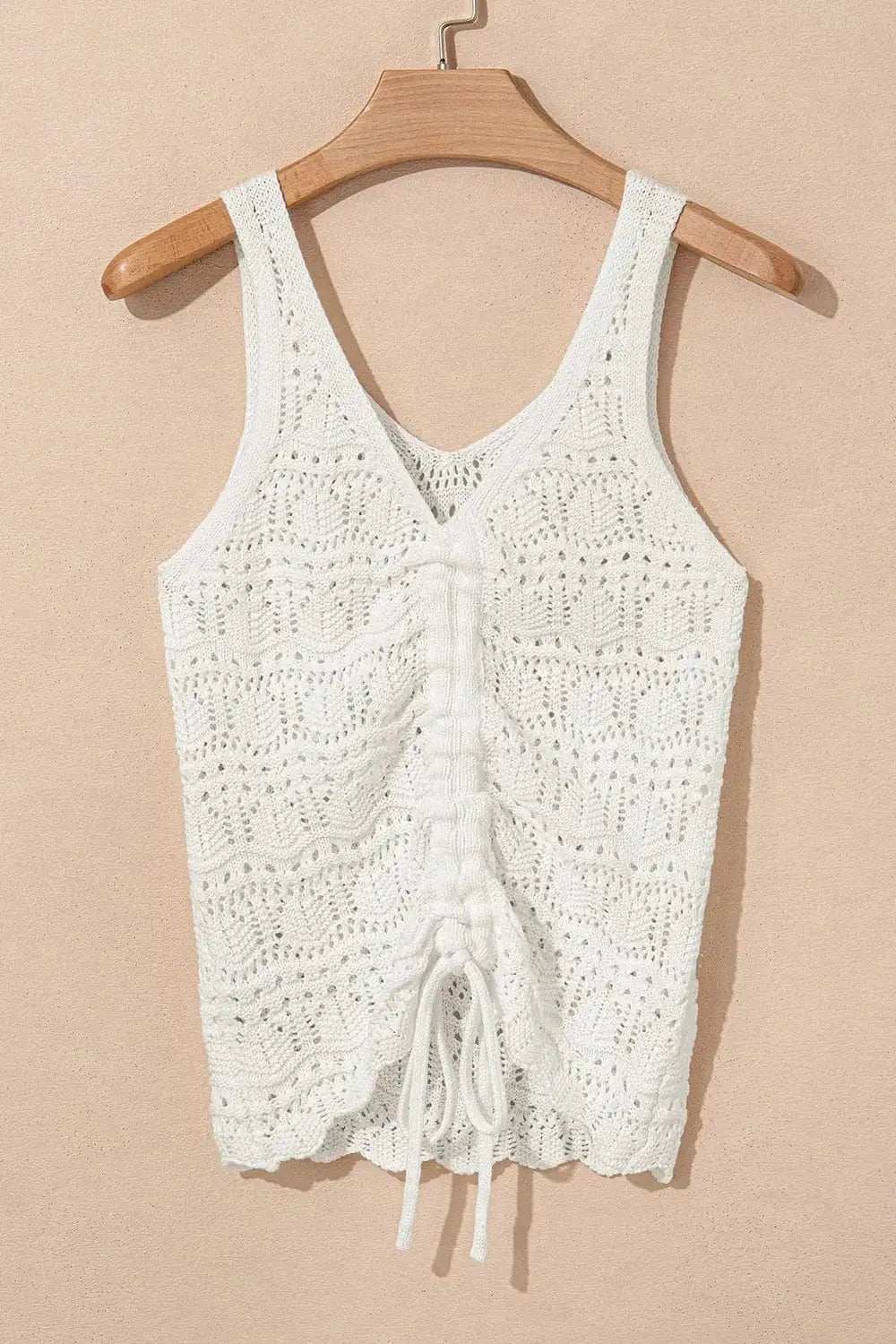 Hollowed Knit V Neck Drawstring Sweater Vest - Trendsi - Flyclothing LLC