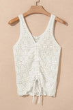 Hollowed Knit V Neck Drawstring Sweater Vest - Trendsi - Flyclothing LLC