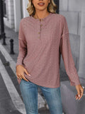 Eyelet Round Neck Long Sleeve Top - Trendsi - Flyclothing LLC