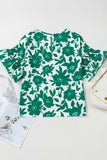 Floral Print Ruffled Short Sleeve Round Neck Loose Blouse - Trendsi - Flyclothing LLC