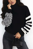 Striped & Checkered Turtleneck Dropped Shoulder Sweater - Trendsi - Flyclothing LLC