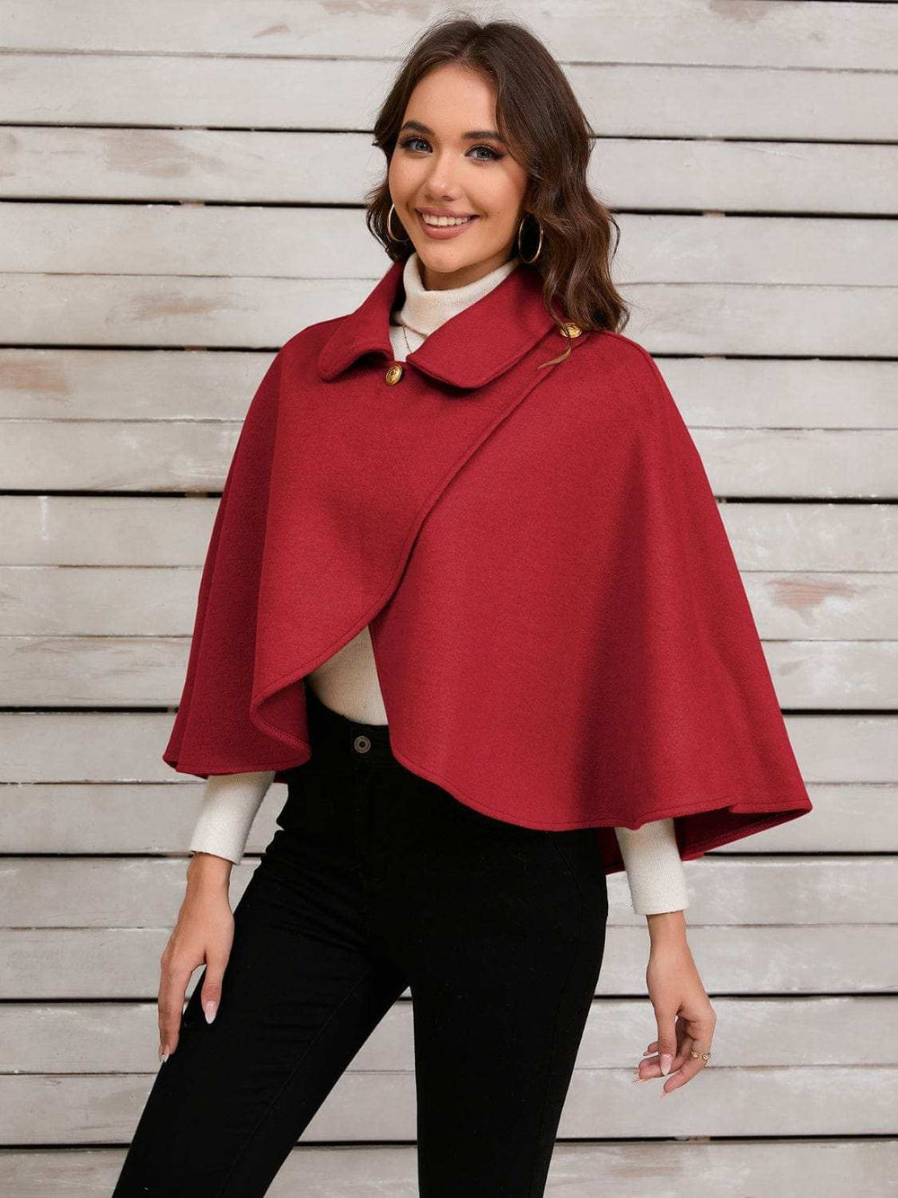 Collared Neck Cropped Cape - Trendsi - Flyclothing LLC