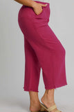 Umgee Full Size Raw Hem Elastic Waist Wide Leg Pants Plus Size - Trendsi - Flyclothing LLC