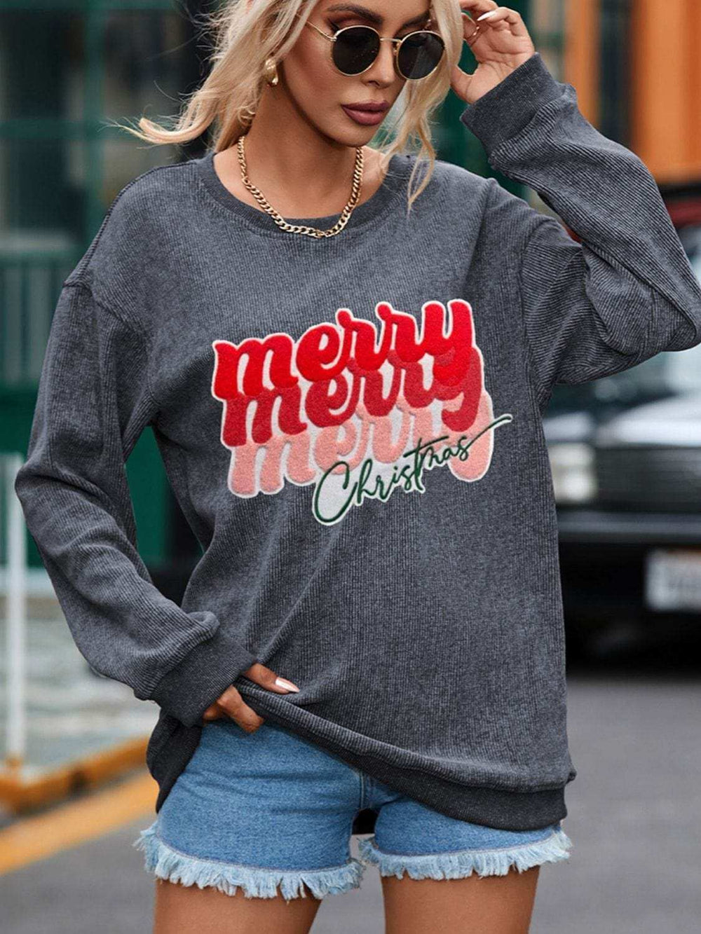 Full Size MERRY CHRISTMAS Round Neck Long Sleeve Sweatshirt - Trendsi - Flyclothing LLC