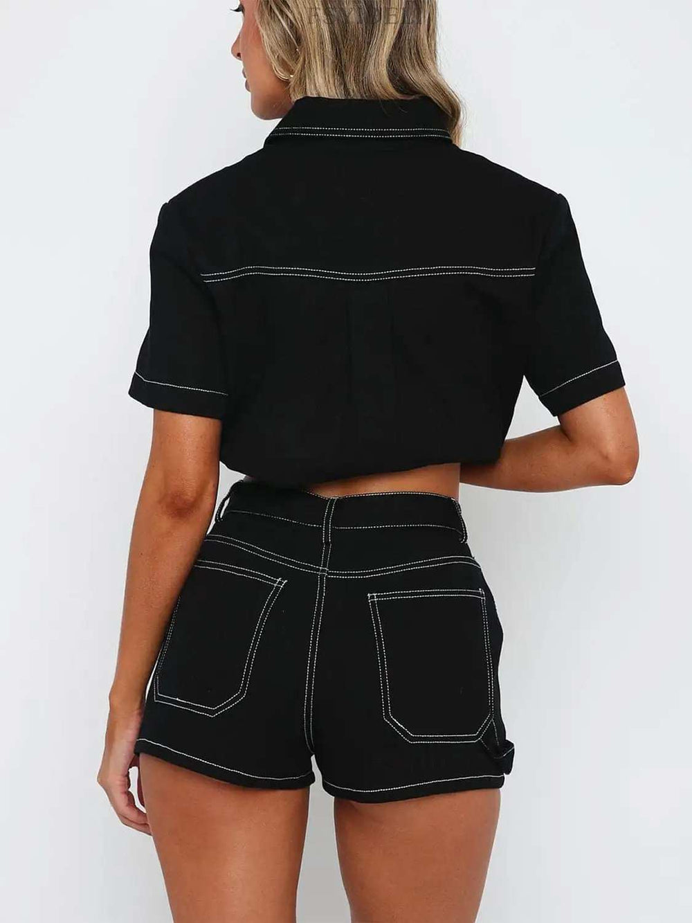 Pocketed Button Up Top and Shorts Set - Trendsi - Flyclothing LLC