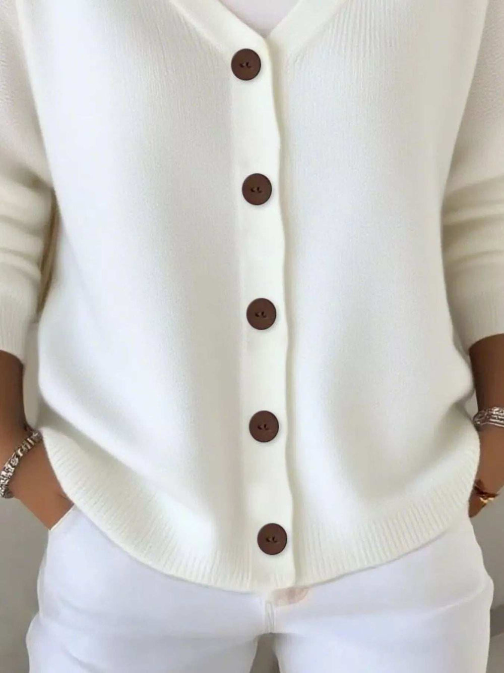 Full Size Button-Front V-Neck Cardigan Plus Size - Trendsi - Flyclothing LLC